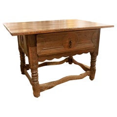 Antique 18th Carved Wood Side Table with Drawer and Ornamental Details