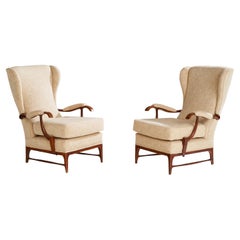 Paolo Buffa Attribution, Loungesessel, Holz, Stoff, Italien, 1950er Jahre