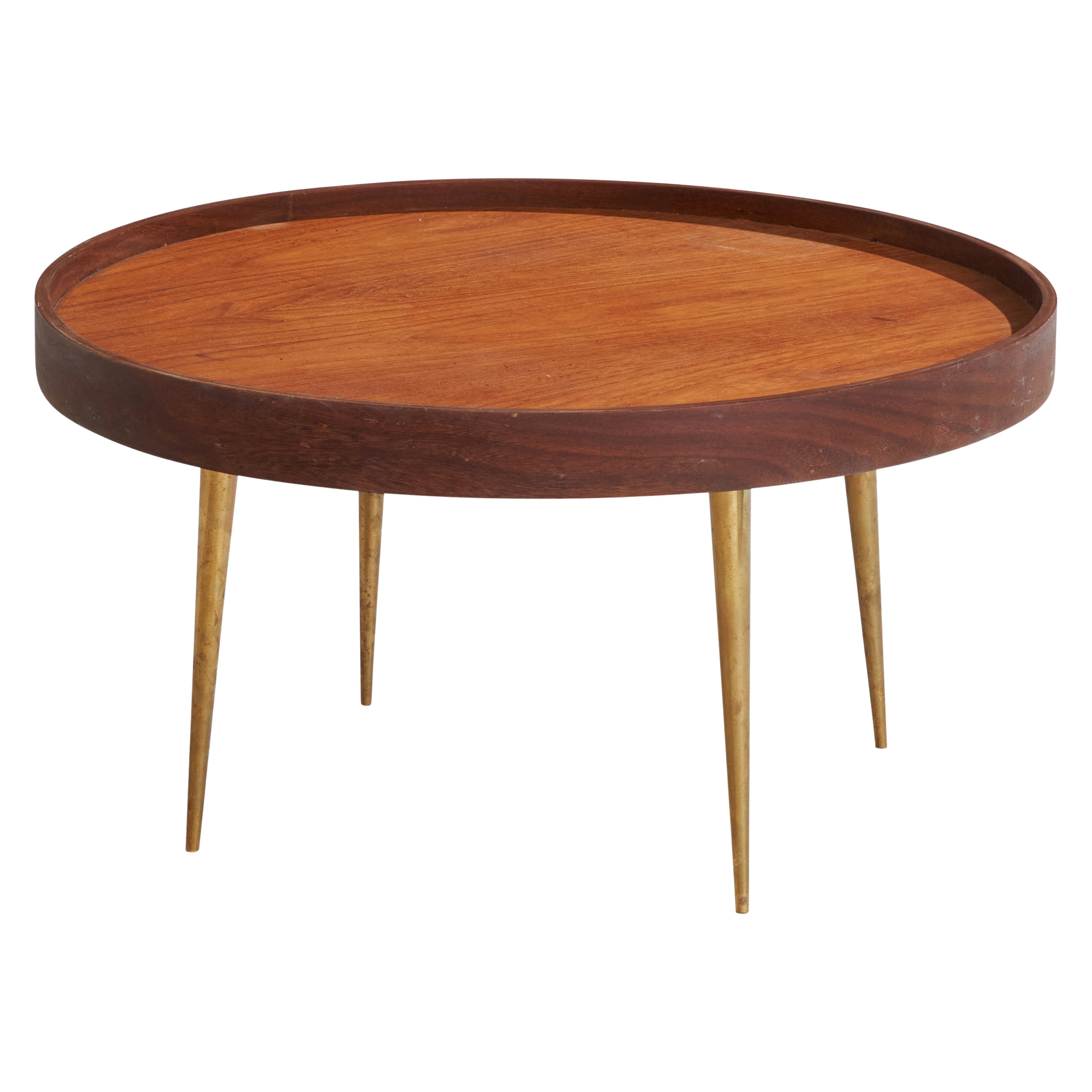 Schwedischer Designer, Couchtisch, Teakholz, Messing, Schweden, 1950er Jahre