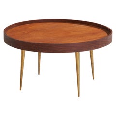 Schwedischer Designer, Couchtisch, Teakholz, Messing, Schweden, 1950er Jahre