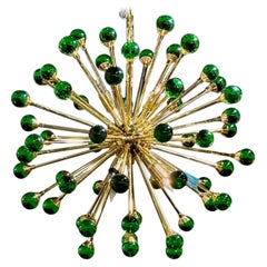 Modern Green Murano Glass and Brass Sputnik Chandelier