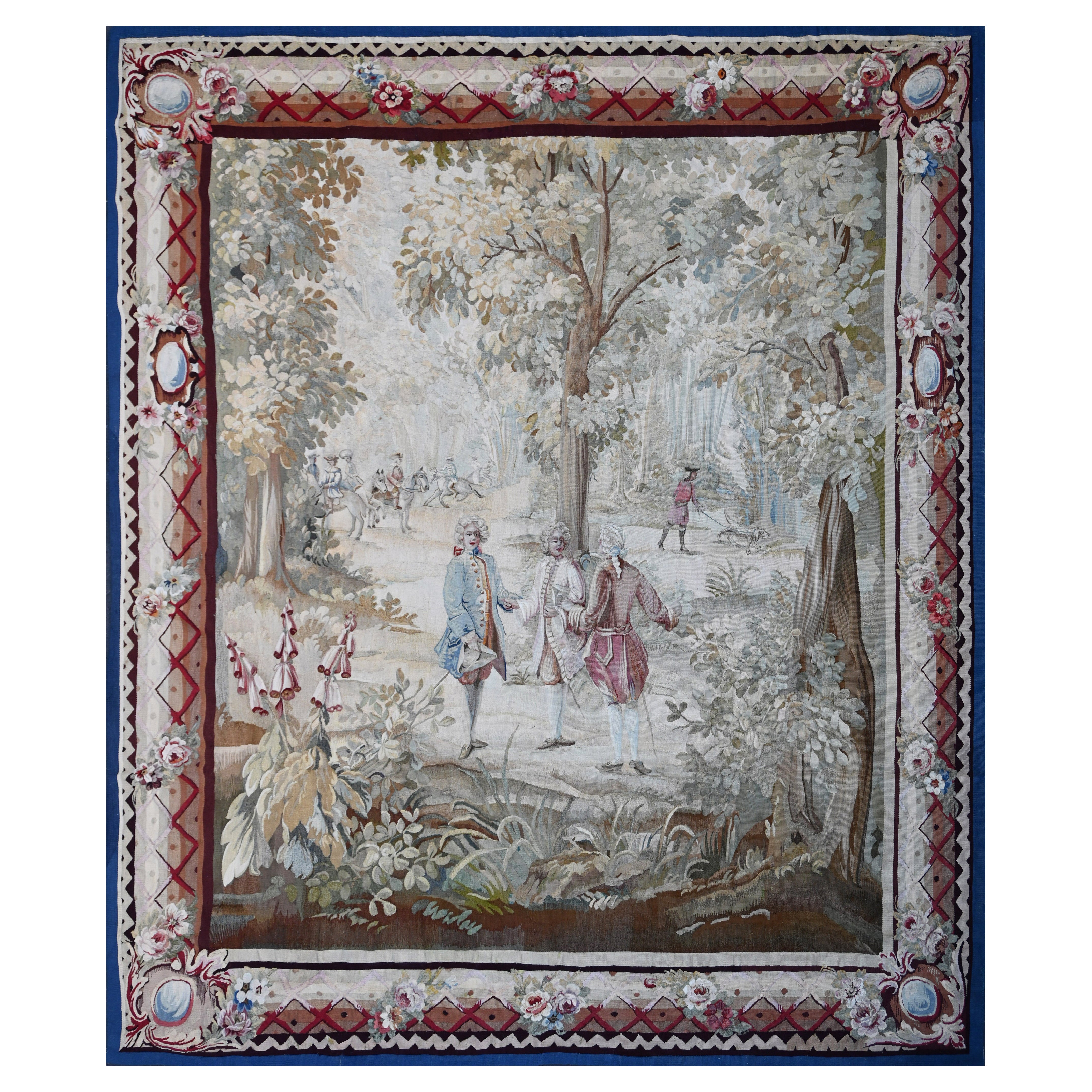 Tapiz Francés 19 - Aristocrático Europeo, Paseando por el Bosque - N° 1494