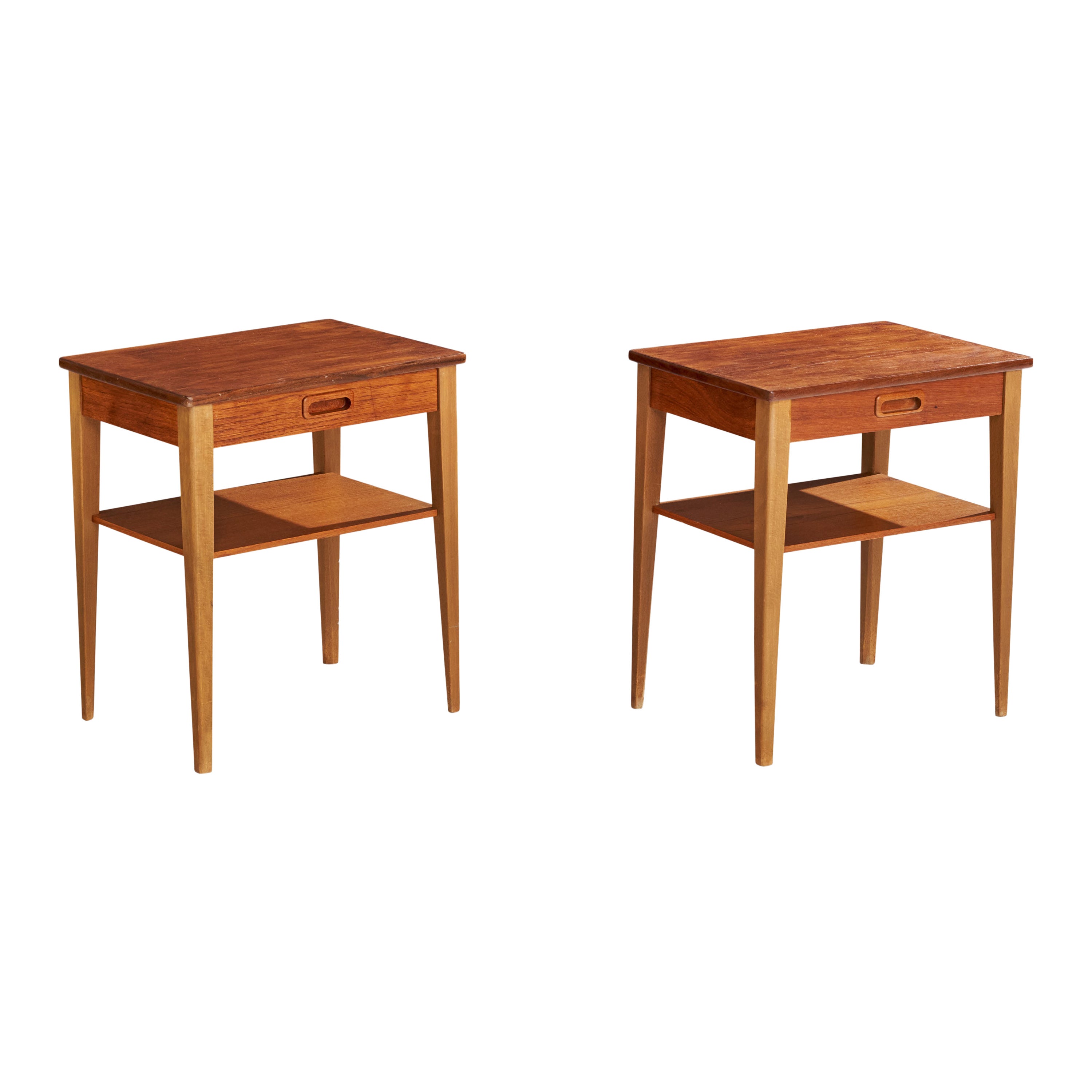 Swedish Designer, Nightstands, Teak, Beech, Sweden, 1950s