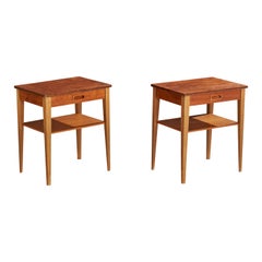 Schwedische Designerin, Nachttische, Teakholz, Buche, Schweden, 1950er Jahre