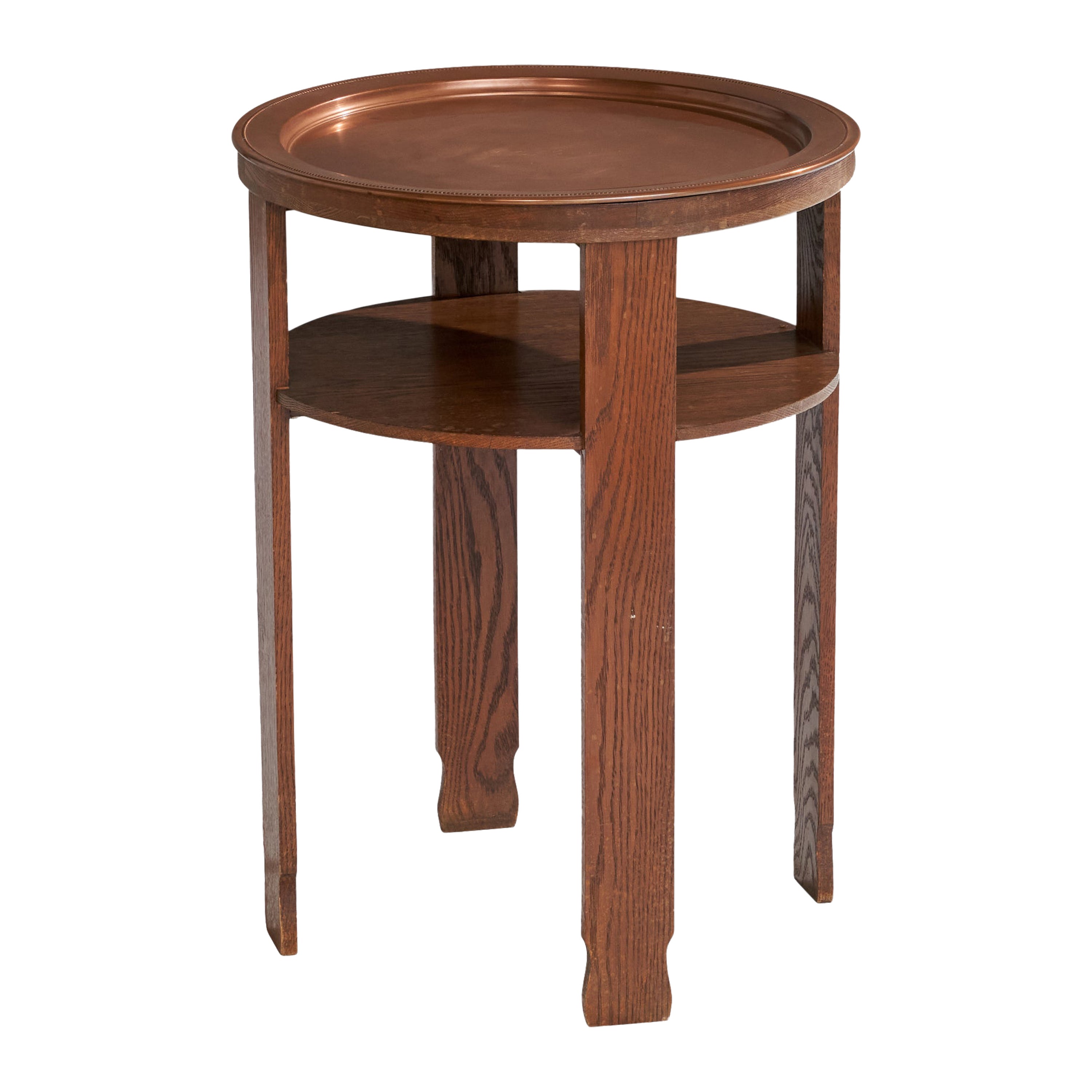 Diseñador sueco, Mesa auxiliar, Roble, Cobre, Suecia, 1924 en venta