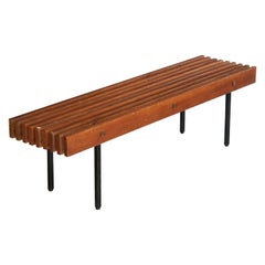 Panchina di design italiano, Teak, ottone, ferro, Italia, anni '50