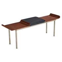 Italian Designer, Bench, Steel, Teak, Vinyl, Italy, 1950s