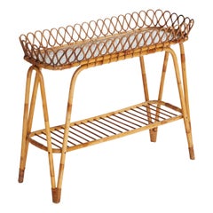 Diseñador sueco, soporte para plantas, bambú, ratán, cristal, Suecia, años 50