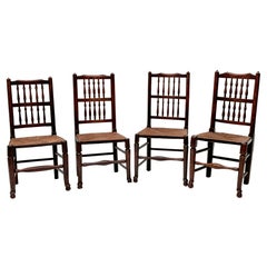 Late 18th Century Harlequin English Lancashire Spindle-back Chairs Set of 4