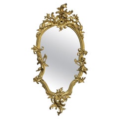 Antique Rococo Revival Figural Cherub & Floral Carved Giltwood Wall Mirror c1890