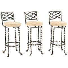 Set of Three Handmade Chain Link Barstools