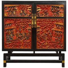 Chinese Lacquer Cabinet with Shrine Panel Doors