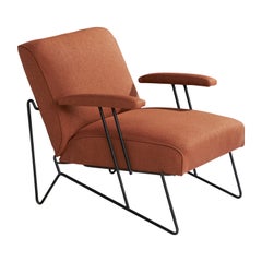 American Designer, Lounge Chair, Iron, Fabric, USA, 1950s