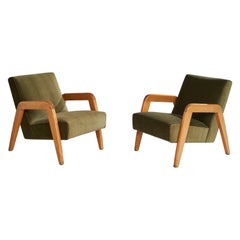 Attribuzione Russel Wright, Sedie da salotto, Wood, Velluto, USA, anni '40