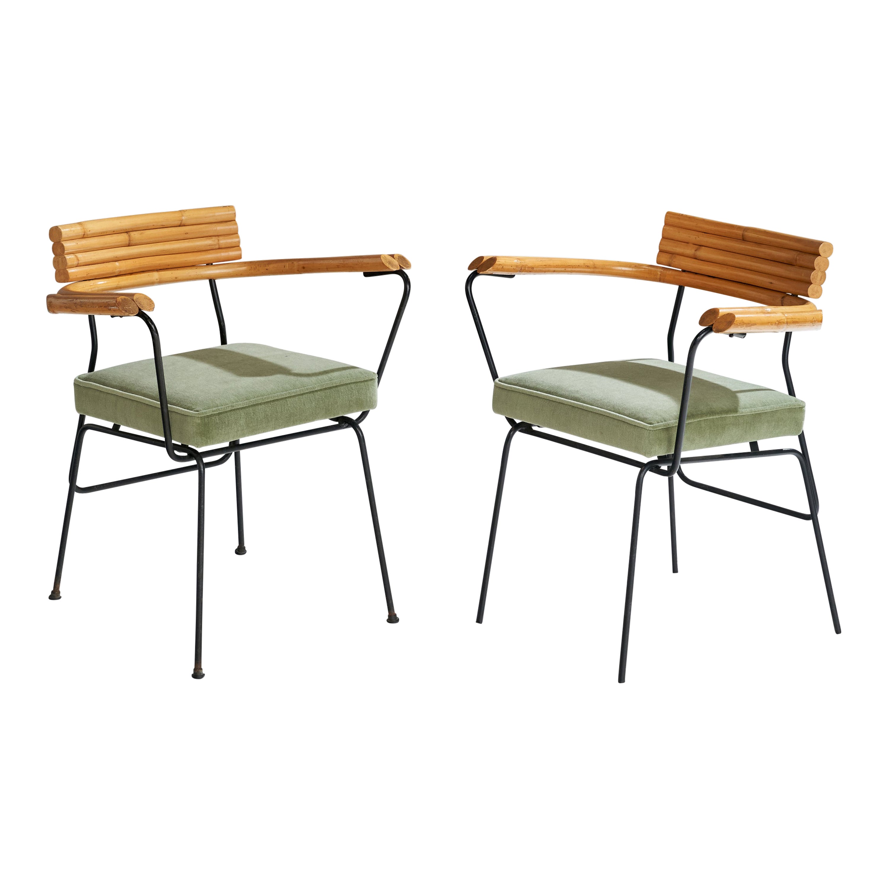 Diseñador americano, Sillones, Bambú, Hierro, Terciopelo, EE.UU., Años 50