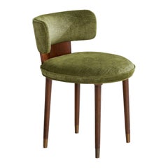 Dänischer Designer, Beistellstuhl, Holz, Messing, Samt, Dänemark, 1950er Jahre