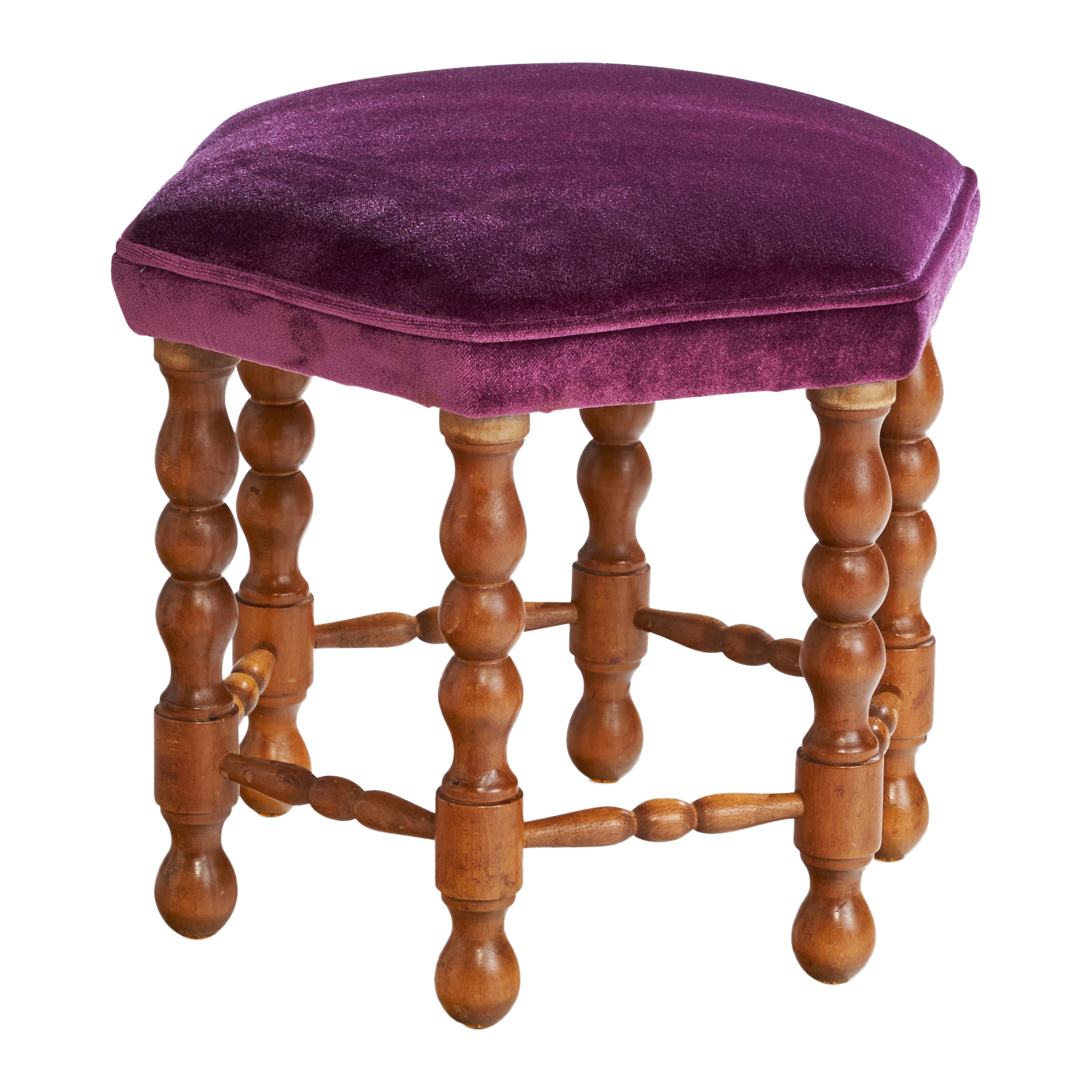 Tabouret suédois, bouleau, velours, Suède, années 1920
