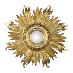 Vintage French Giltwood Sunburst Starburst Convex Mirror