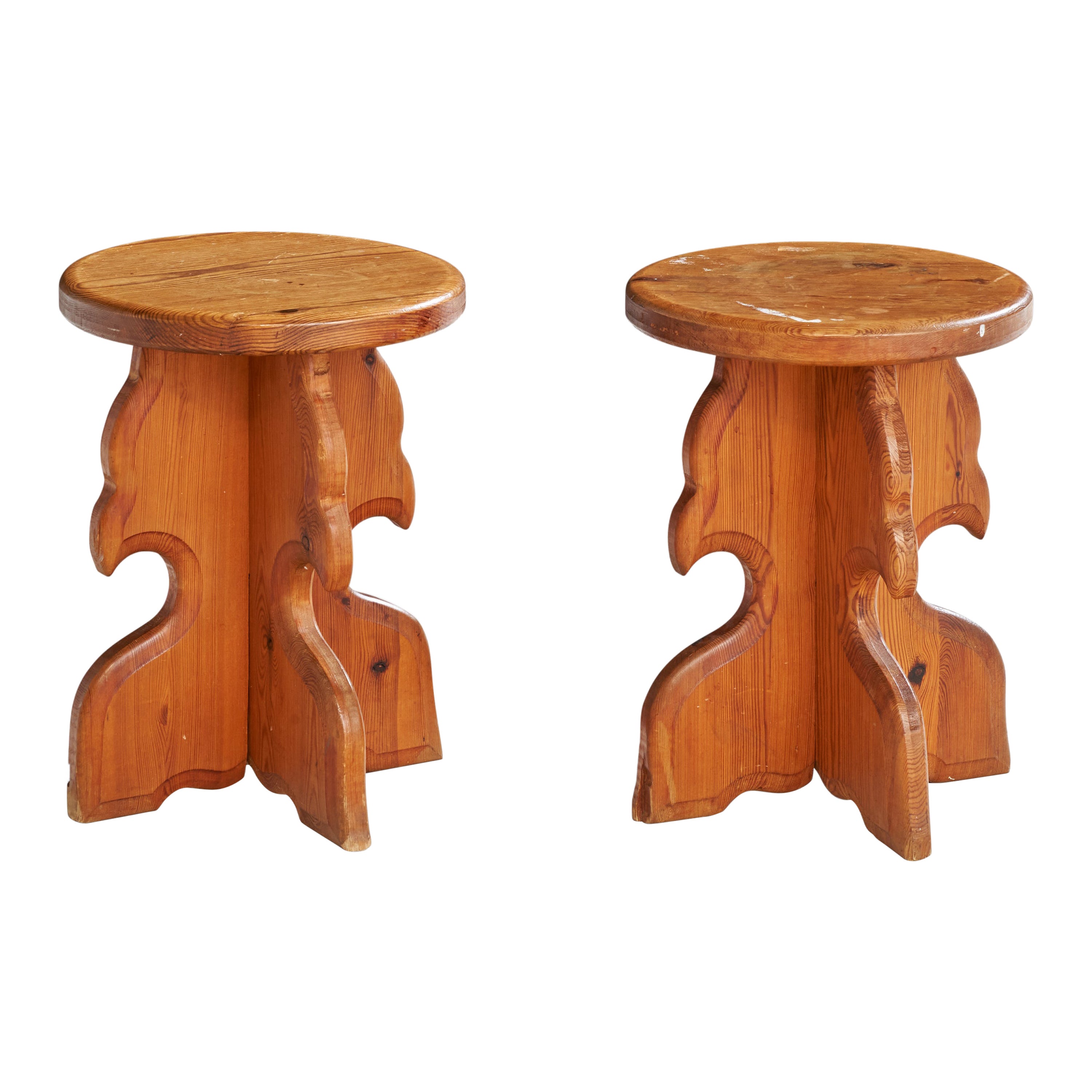 Swedish Designer, Stools, Pine, Sweden, 1970s For Sale