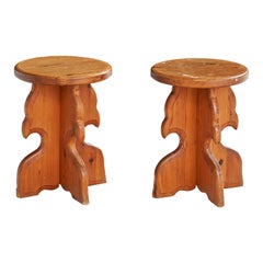 Schwedische Designerin, Hocker, Kiefernholz, Schweden, 1970er Jahre