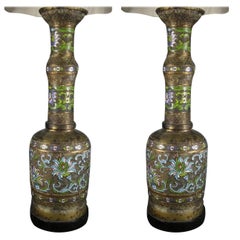 Antique Pair of Large Gilt Bronze and Cloisonne Urn Table Lamps
