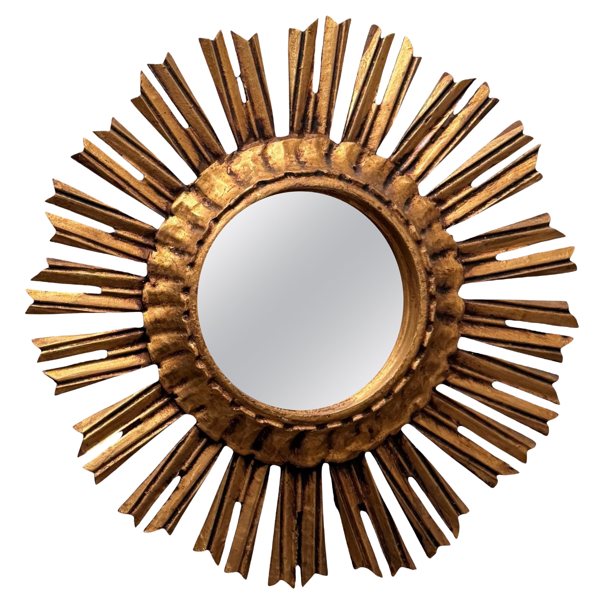 Schöner Starburst Sunburst Vergoldeter Holzspiegel, Deutschland ca. 1930er Jahre