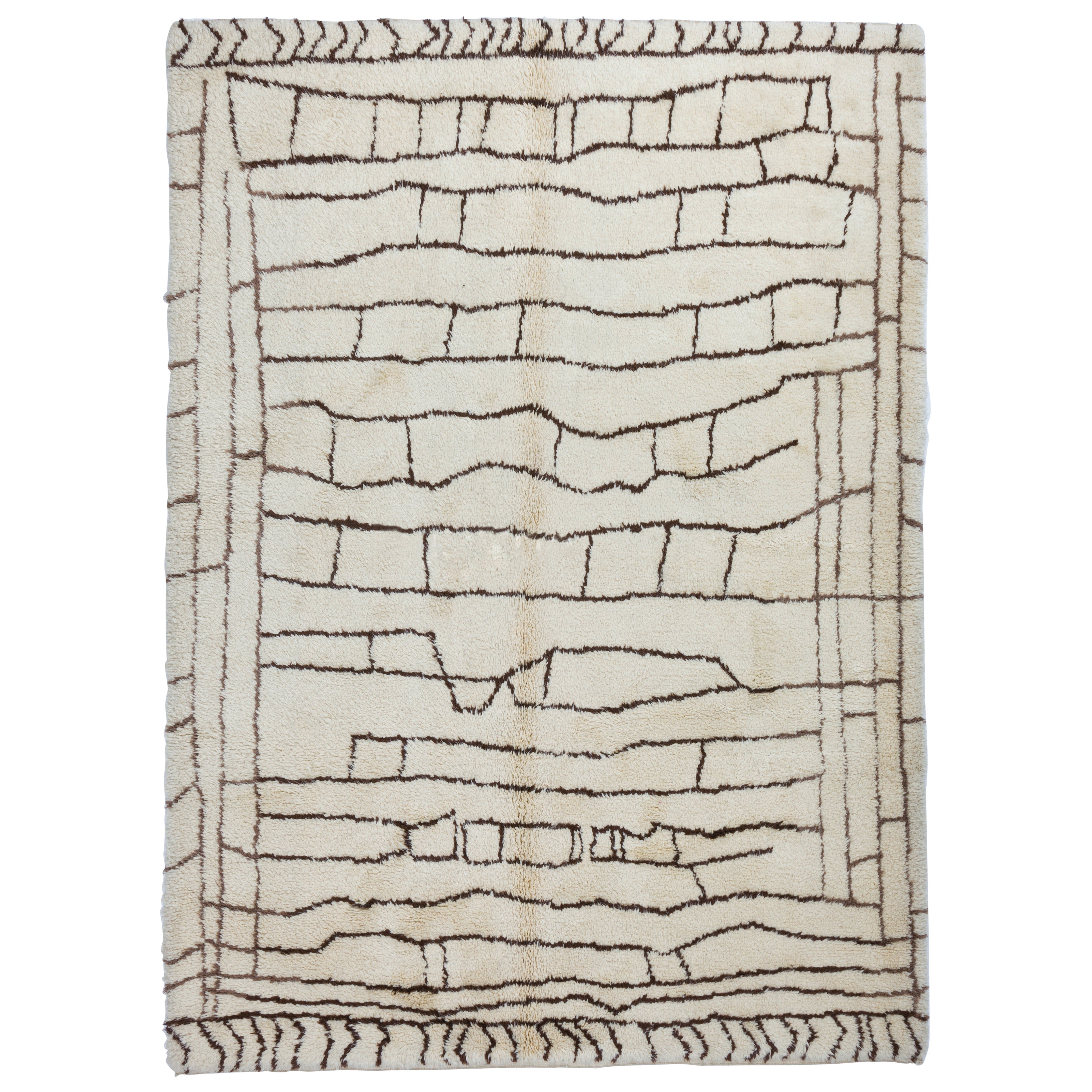 Tappeto marocchino contemporaneo Beni Ourain 7.5x10 Ft realizzato in lana naturale non tinta
