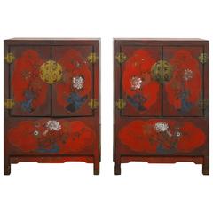 Pair of Chinese Polychrome Cabinets