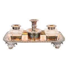 Tiffany & Co. Style Antique English Victorian Silver Plate Ink Stand
