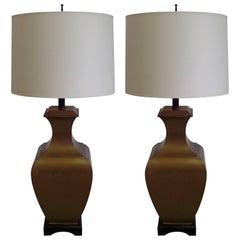 Retro Pair of Large French Mid-Century Modern Neoclassical Brass / Bronze Table Lamps