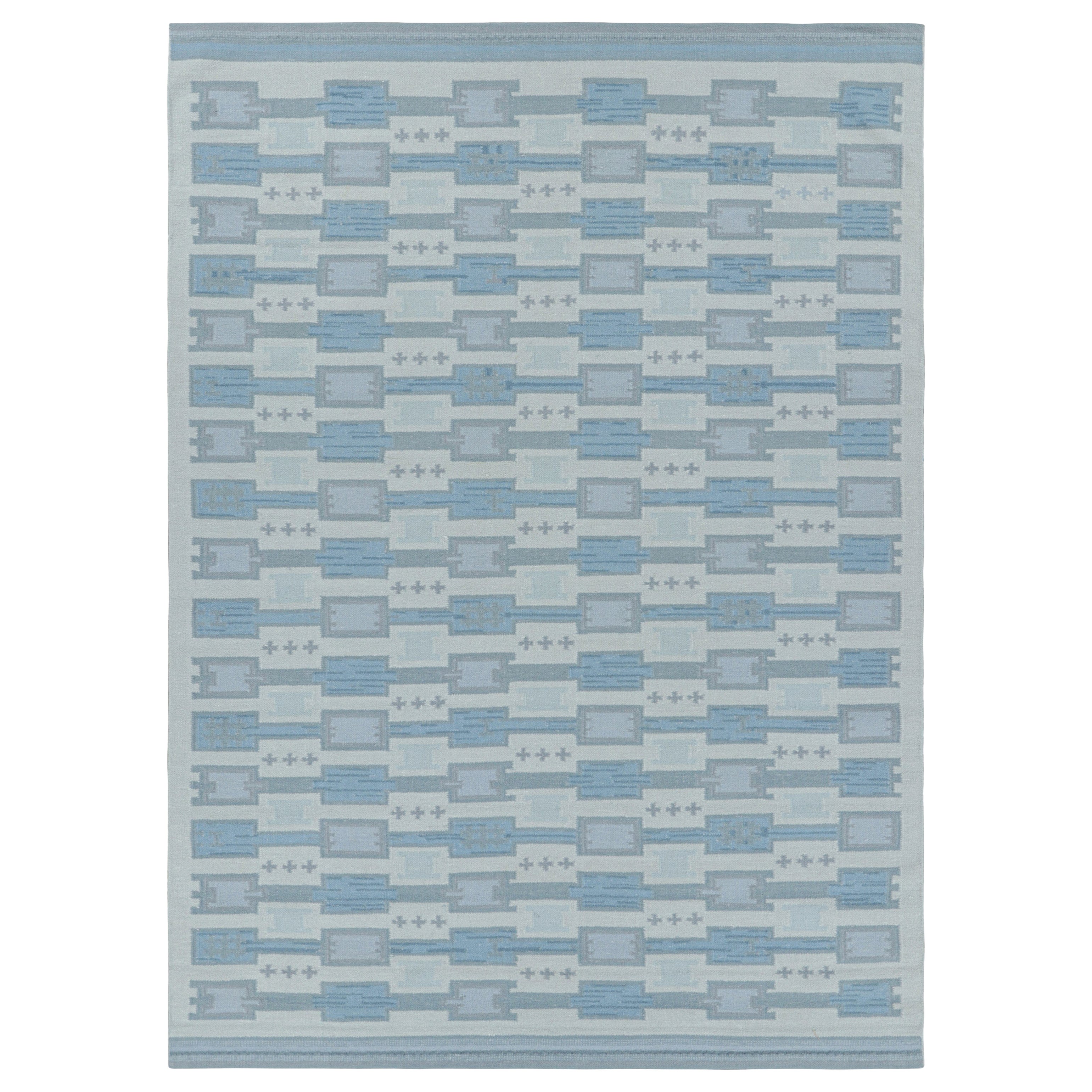 Rug & Kilim’s Scandinavian Style Rug with Blue Geometric Patterns