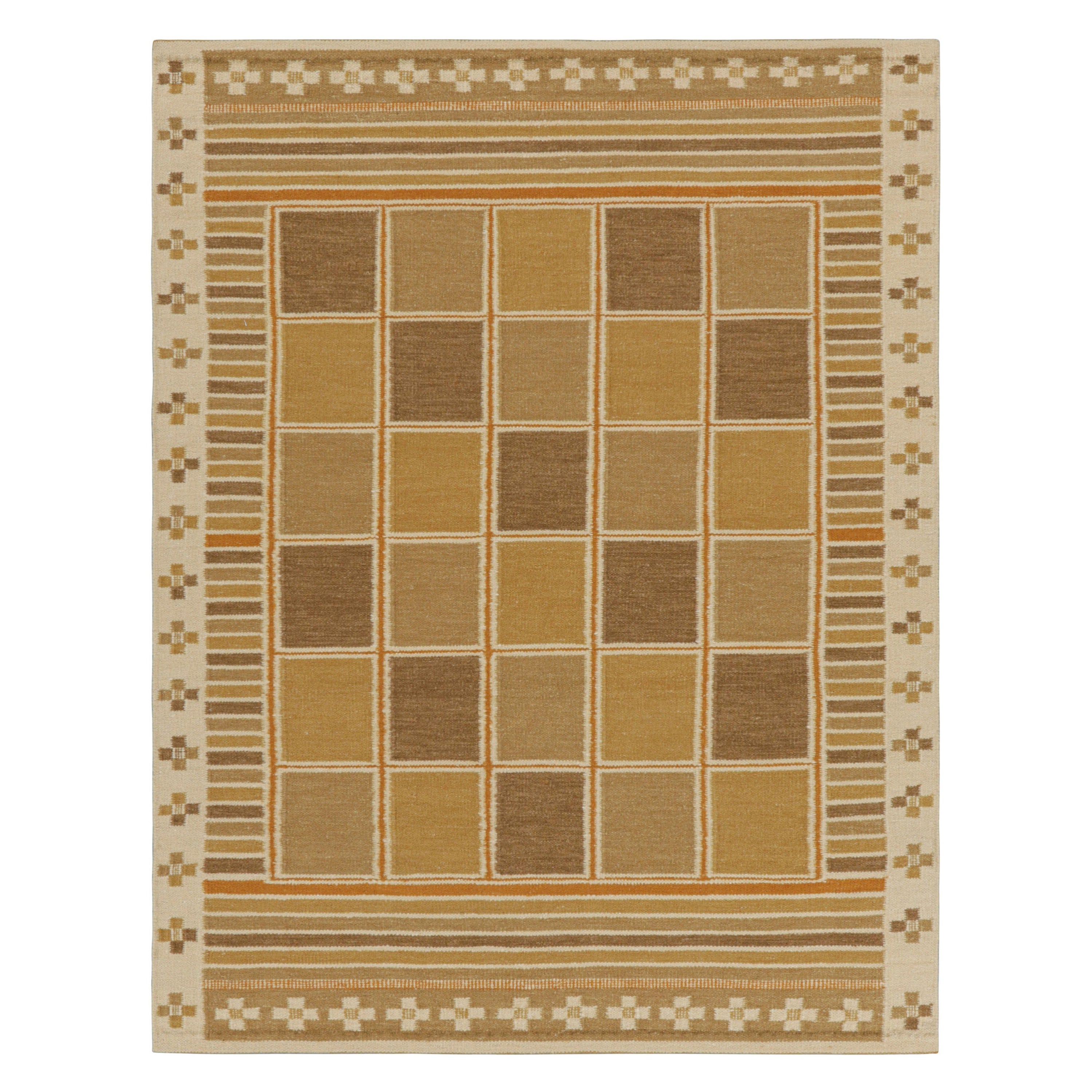 Rug & Kilim’s Scandinavian Style Rug with Brown and Gold Geometric Patterns