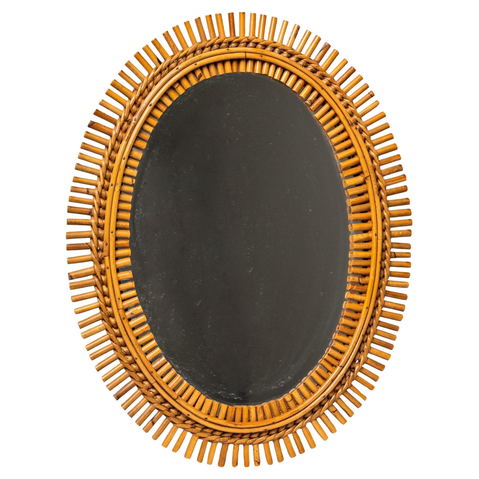 Rattan and bamboo mirror, 1950s