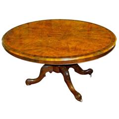 19th Century English Inlaid Burr Walnut Tilt-Top Oval Loo or Breakfast Table