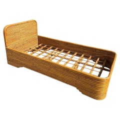 Restored Streamline Art Deco 15-Strand Stacked Rattan Twin Bed Frame &Headboard