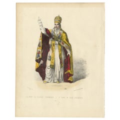Le Pape en Grande Cérémonie - Stampa antica autentica del Papa in piena cerimonia