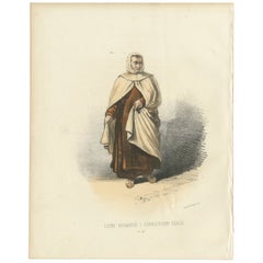 Carme Déchaussé - Lithographie coloriée à la main en 1862 d'un moine carme déchaussé