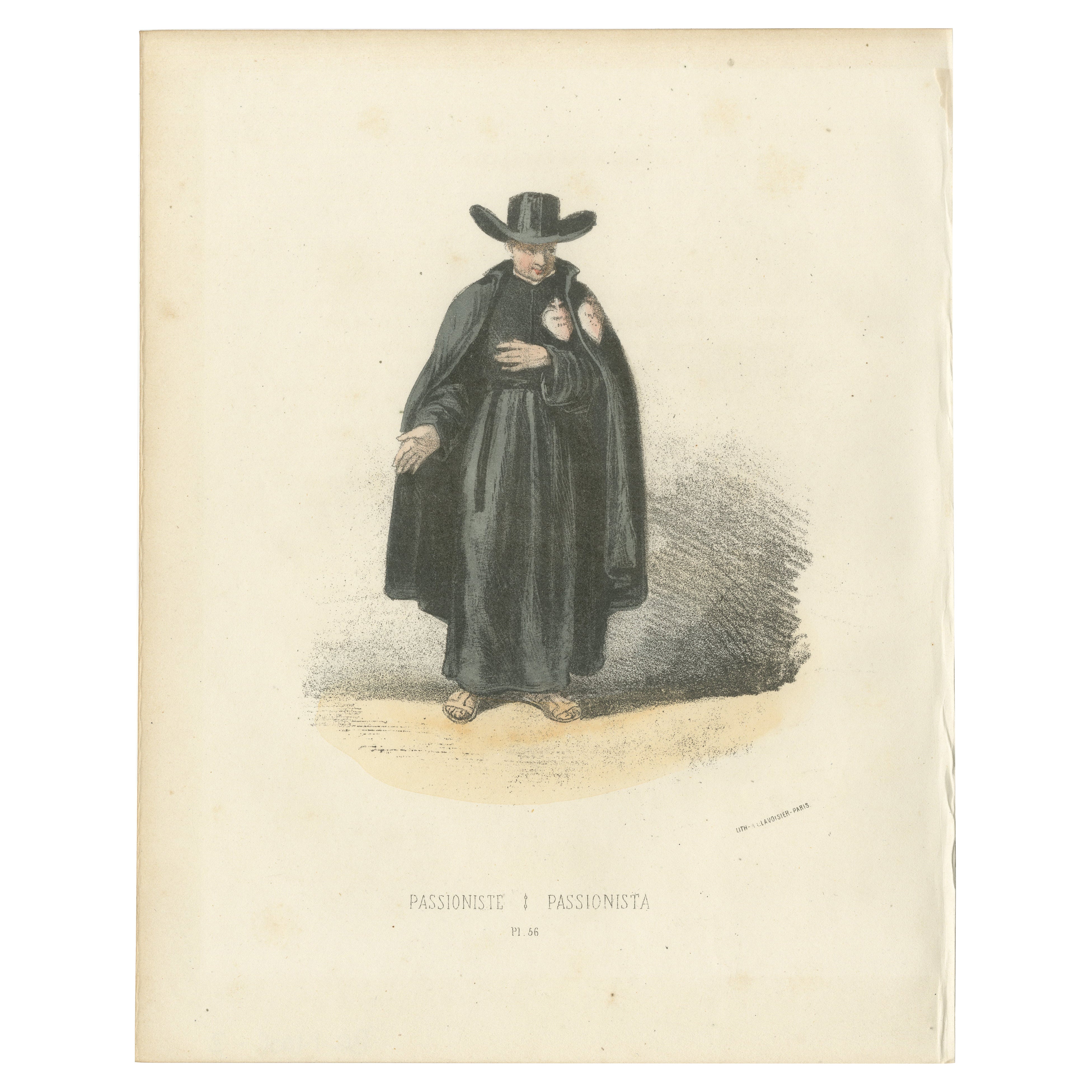 Pasionista - Litografía coloreada a mano de 1862 de un monje pasionista