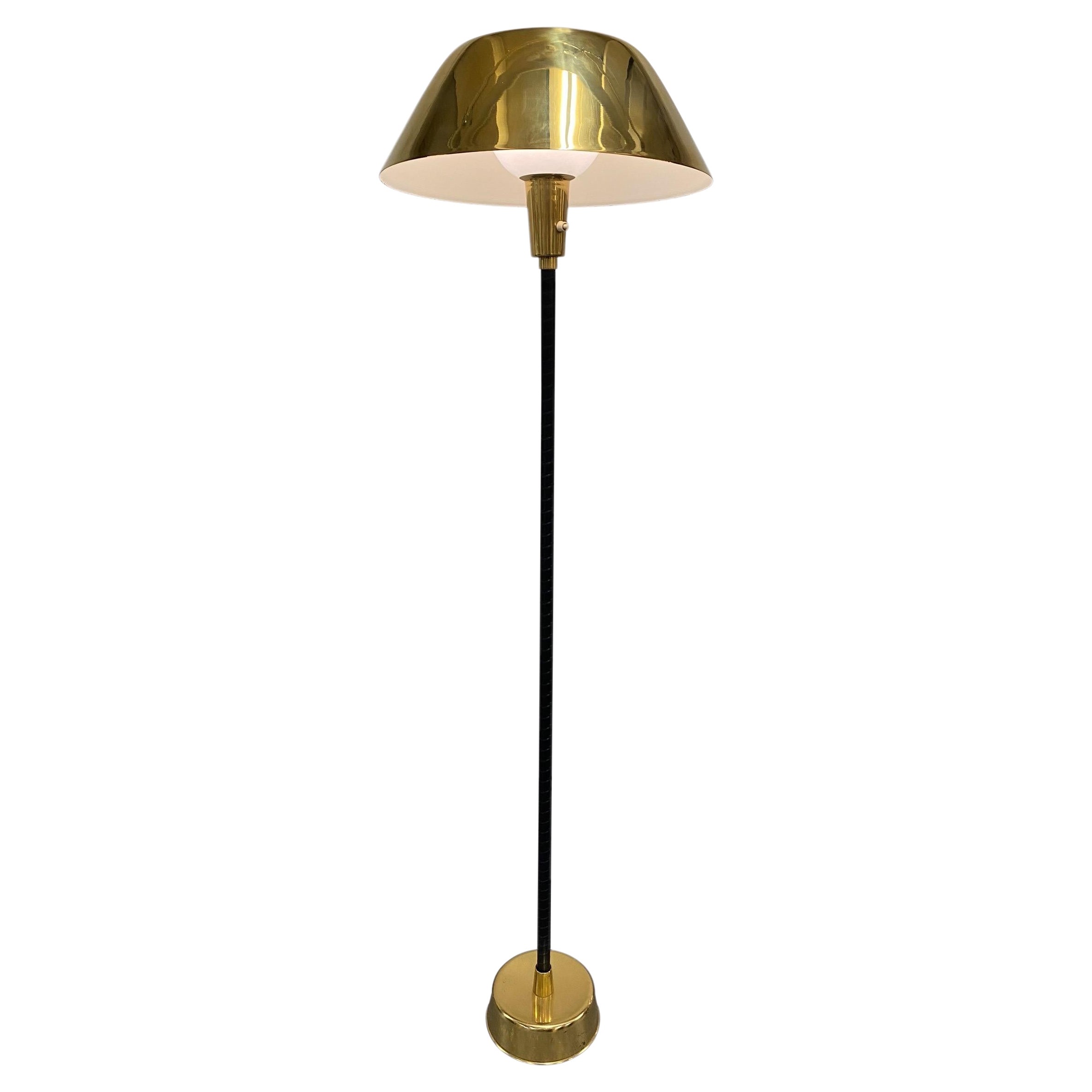 Lisa Johansson-Papé Ihanne Floor Lamp, Brass White Shade & Black Wrap Orno 1960s