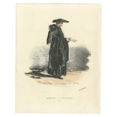 Augustin - Litografia colorata a mano del 1862 raffigurante un monaco agostiniano