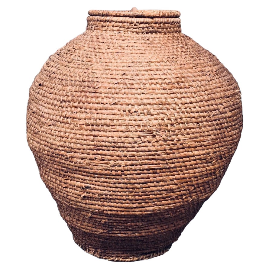 Arte popular de principios del siglo XX Cesta de paja XL primitiva