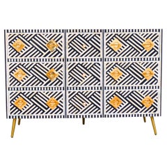 Lines Black Inlay Nine Drawer Dresser, Chest of Drawer Handcrafted by Artisanal