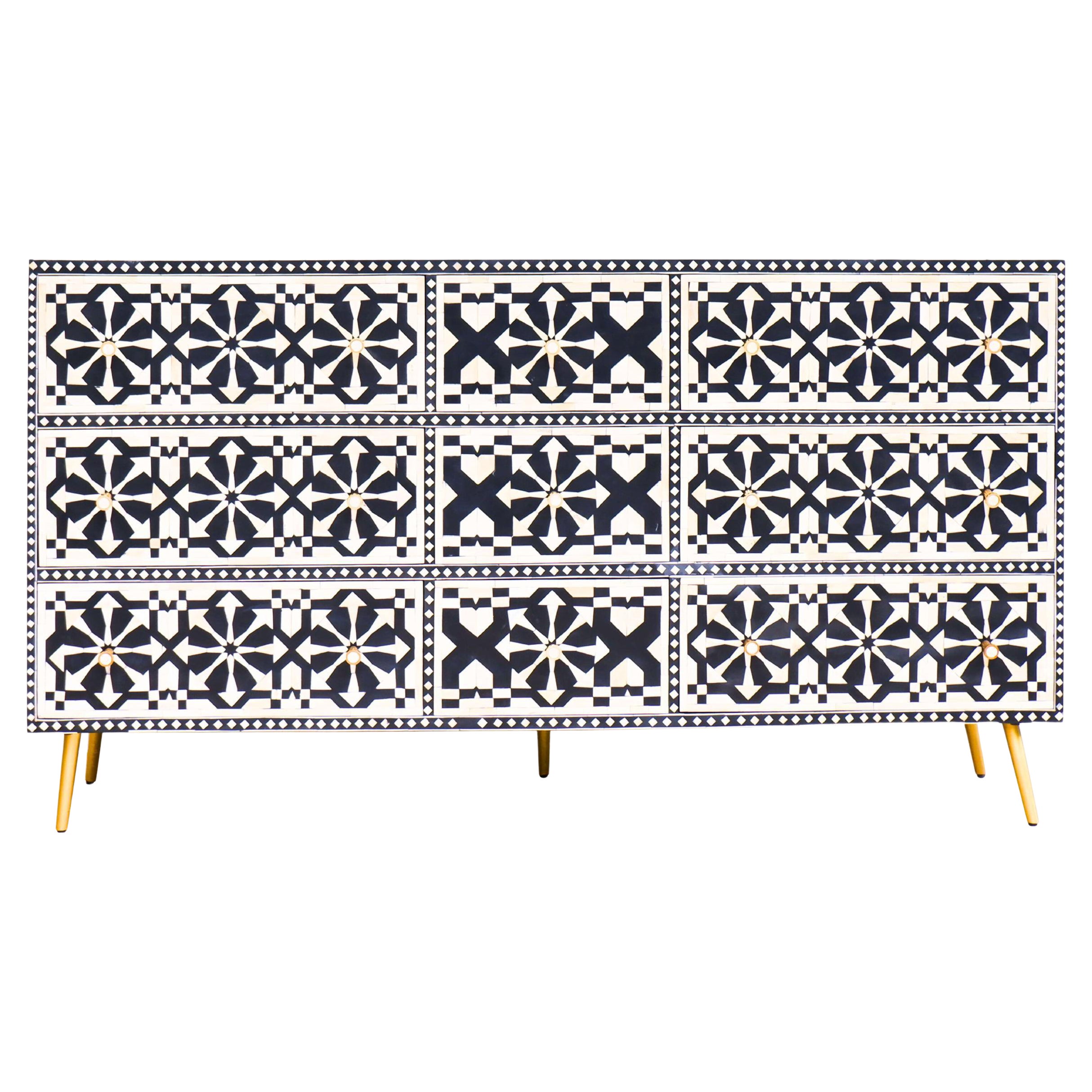 Black Nine Drawer Dresser, Chest of Drawer Handcrafted by Artisanal