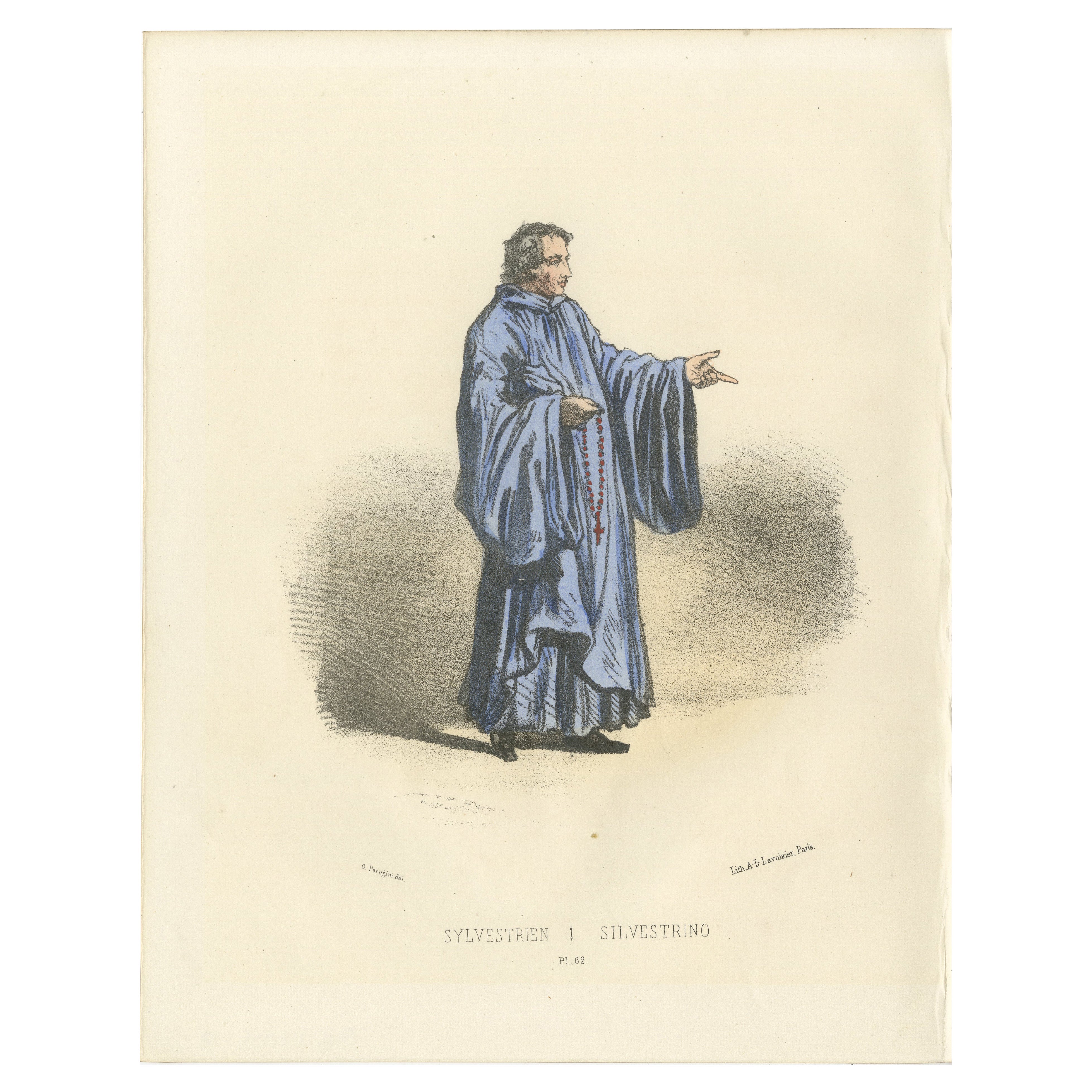 Sylvestrien - 1862 Hand-Colored Lithograph of a Sylvestrine Monk
