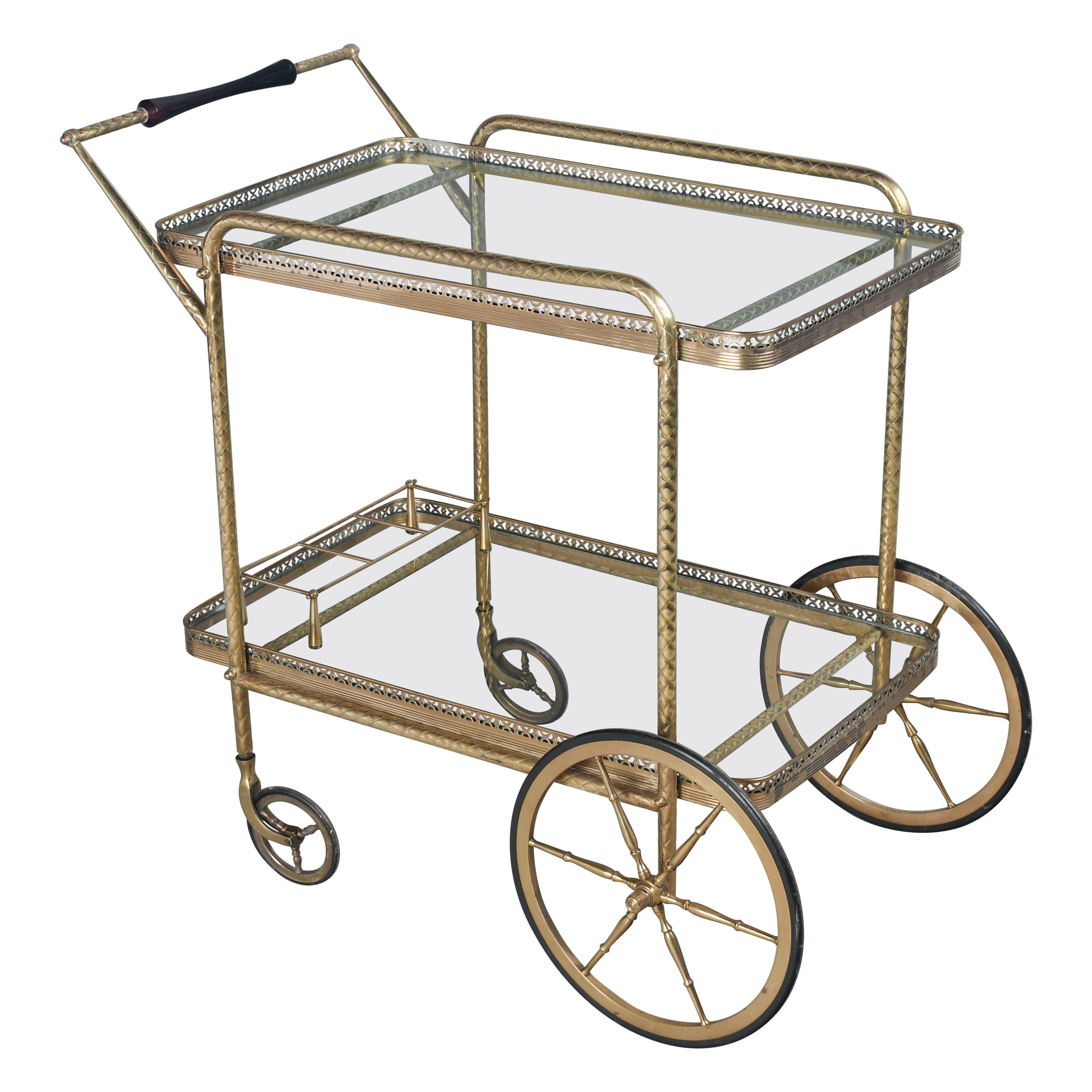 Carrito de bar de latón italiano de mediados de siglo