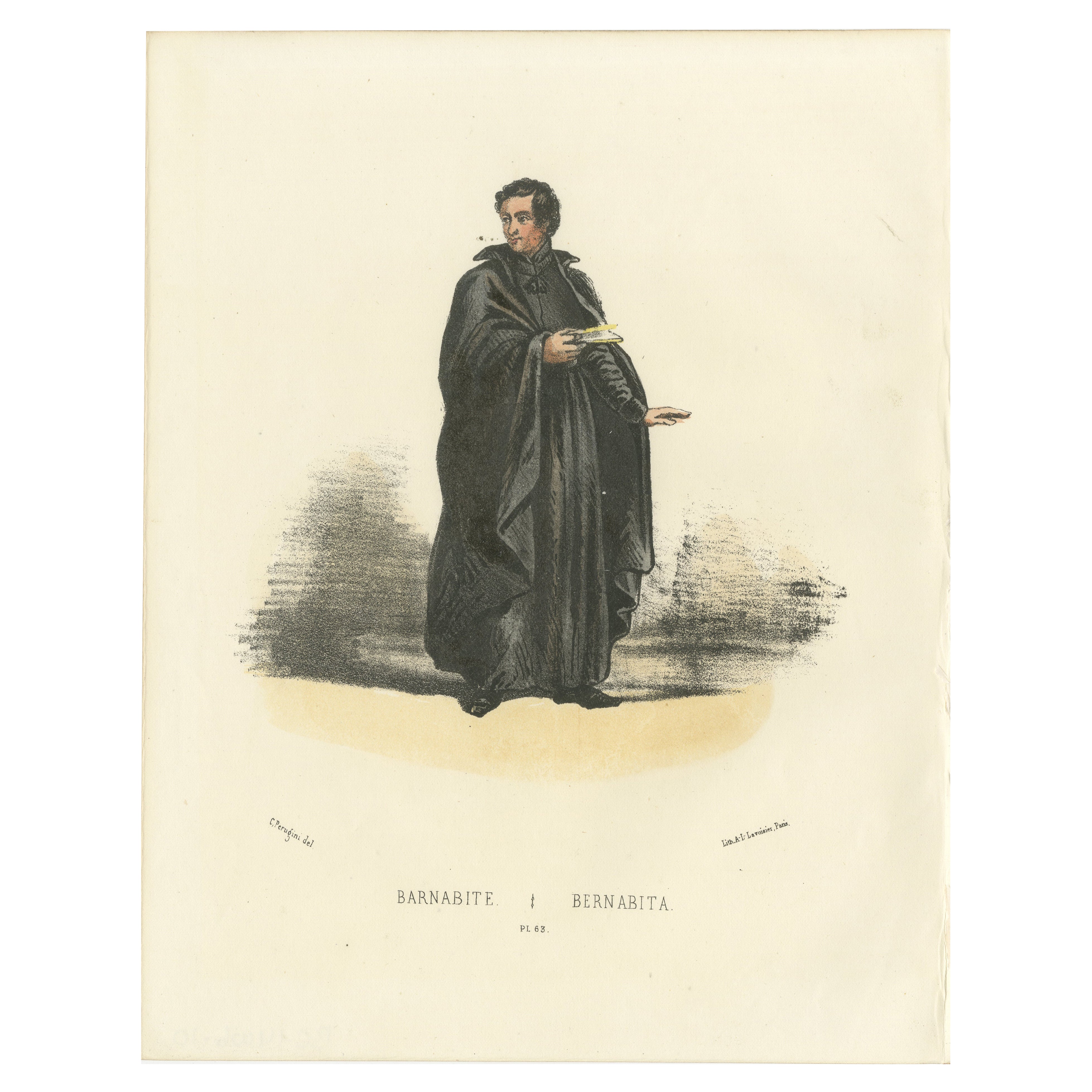 Barnabite - 1862 Hand-Colored Lithograph of a Barnabite Monk