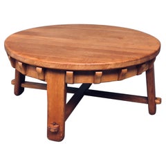 Brutalistisches Design Handcrafted Oak Couchtisch, Niederlande 1950er Jahre