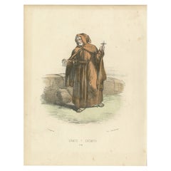 Ermite - Litografia colorata a mano del 1862 raffigurante un eremita