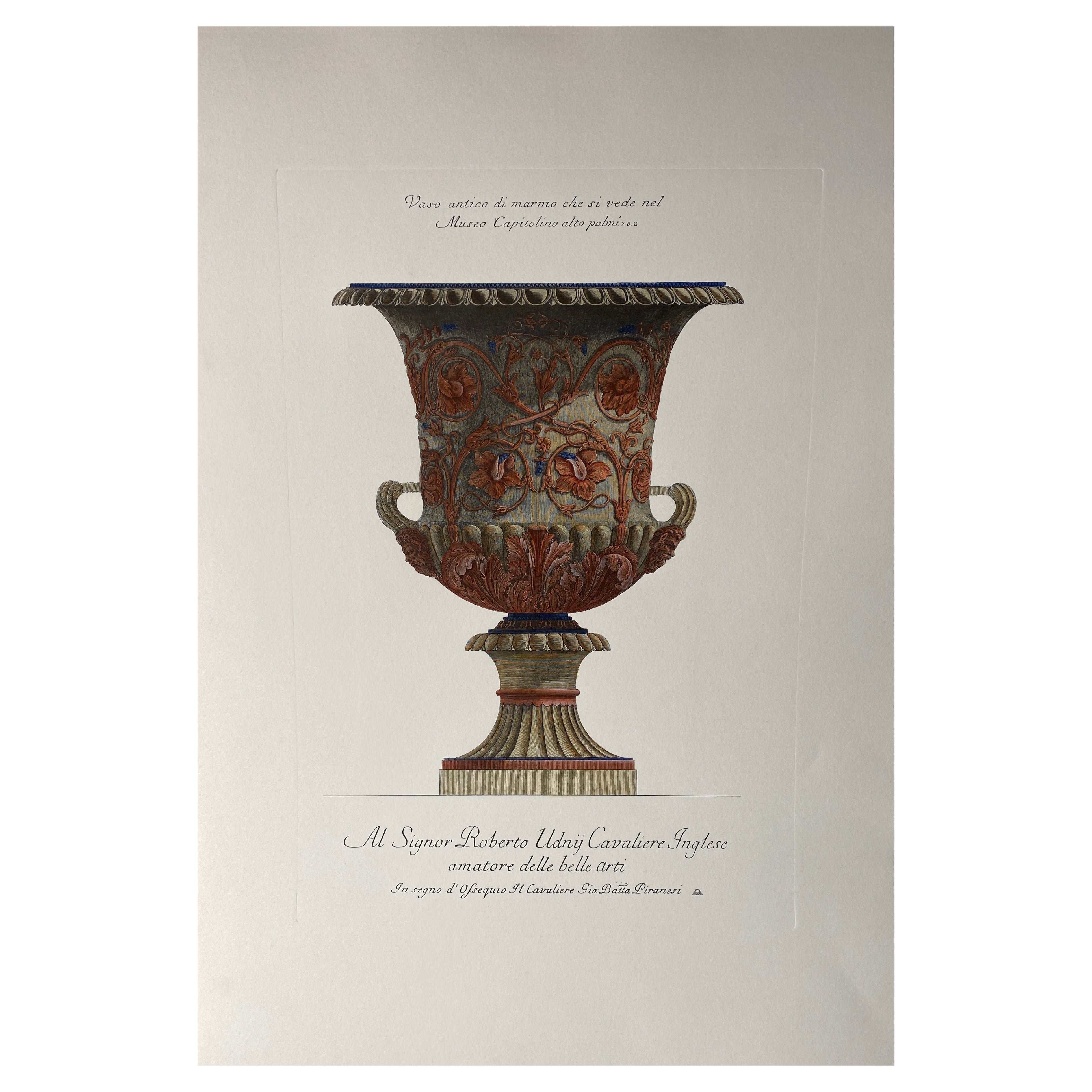 Vaso Romano Italiano Contemporaneo Colorato a Mano Rosso Blu Stampa G.B Piranesi 2 di 2
