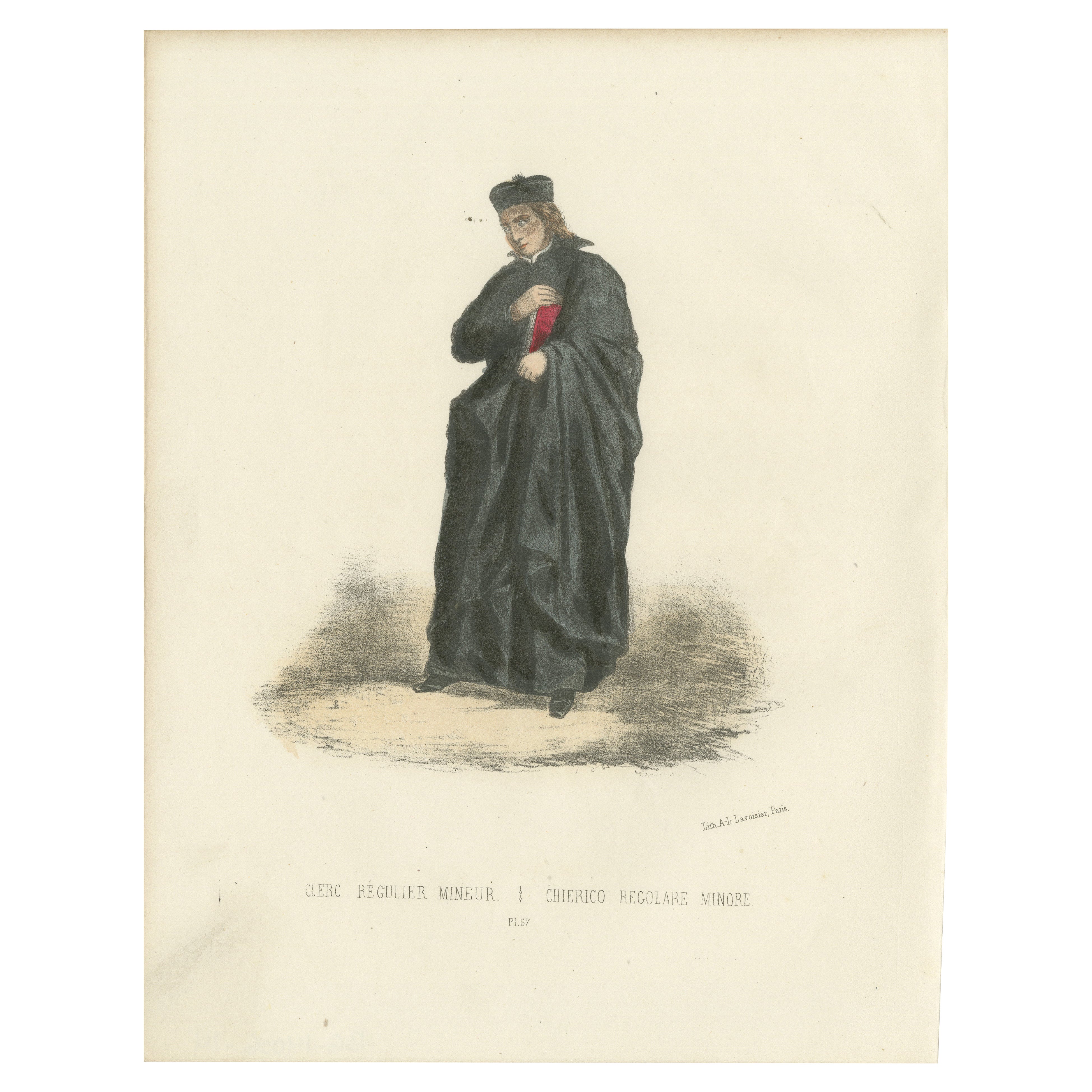 Clerc Régulier Mineur - 1862 Handkolorierte Lithographie eines Minderjährigen Klerikers Regular